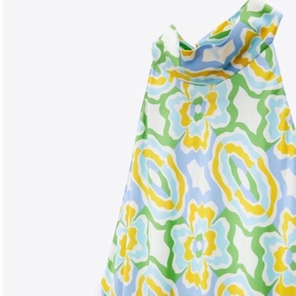 Zara Retro Floral Halter Maxi Dress XL Backless Tie Neck Summer Resort EUC - Picture 10 of 11